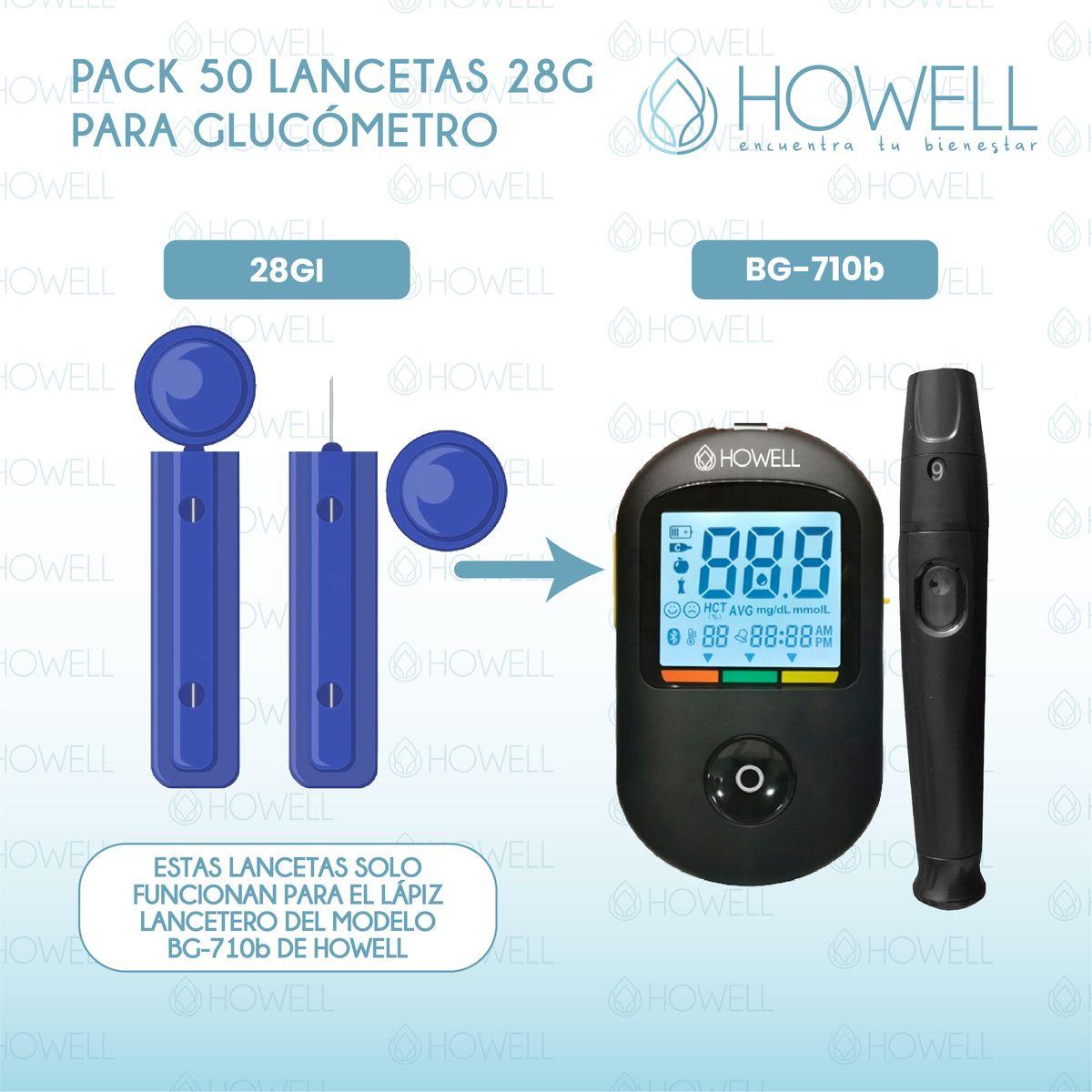 Pack 50 Lancetas Glucometro Howell 28g Ultrafinas Desechables Uso Individual Higiene Azul-2