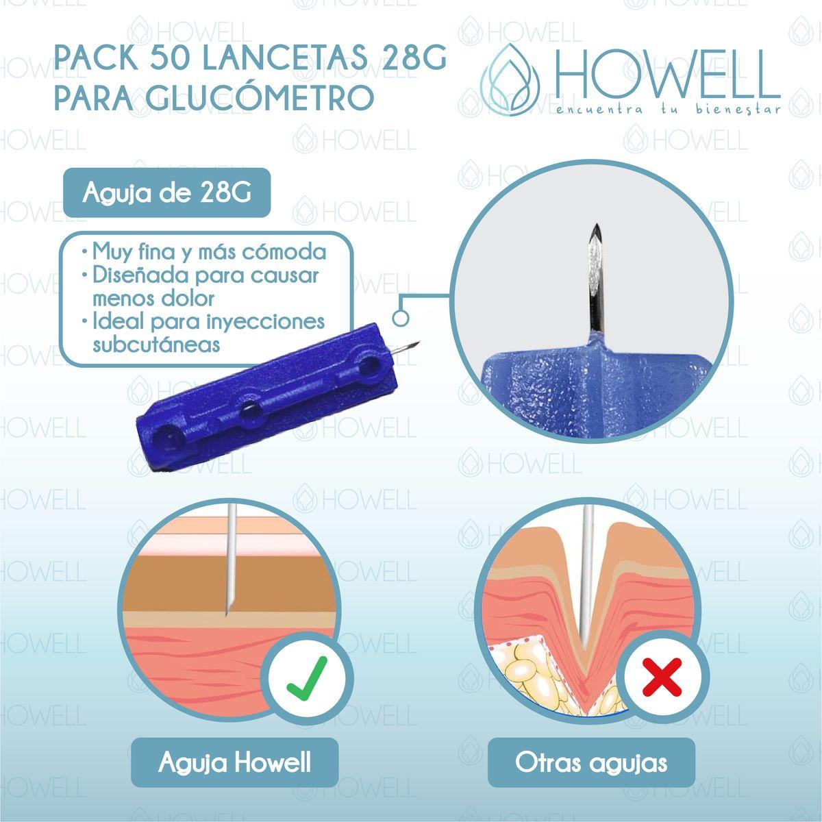 Pack 50 Lancetas Glucometro Howell 28g Ultrafinas Desechables Uso Individual Higiene Azul-3