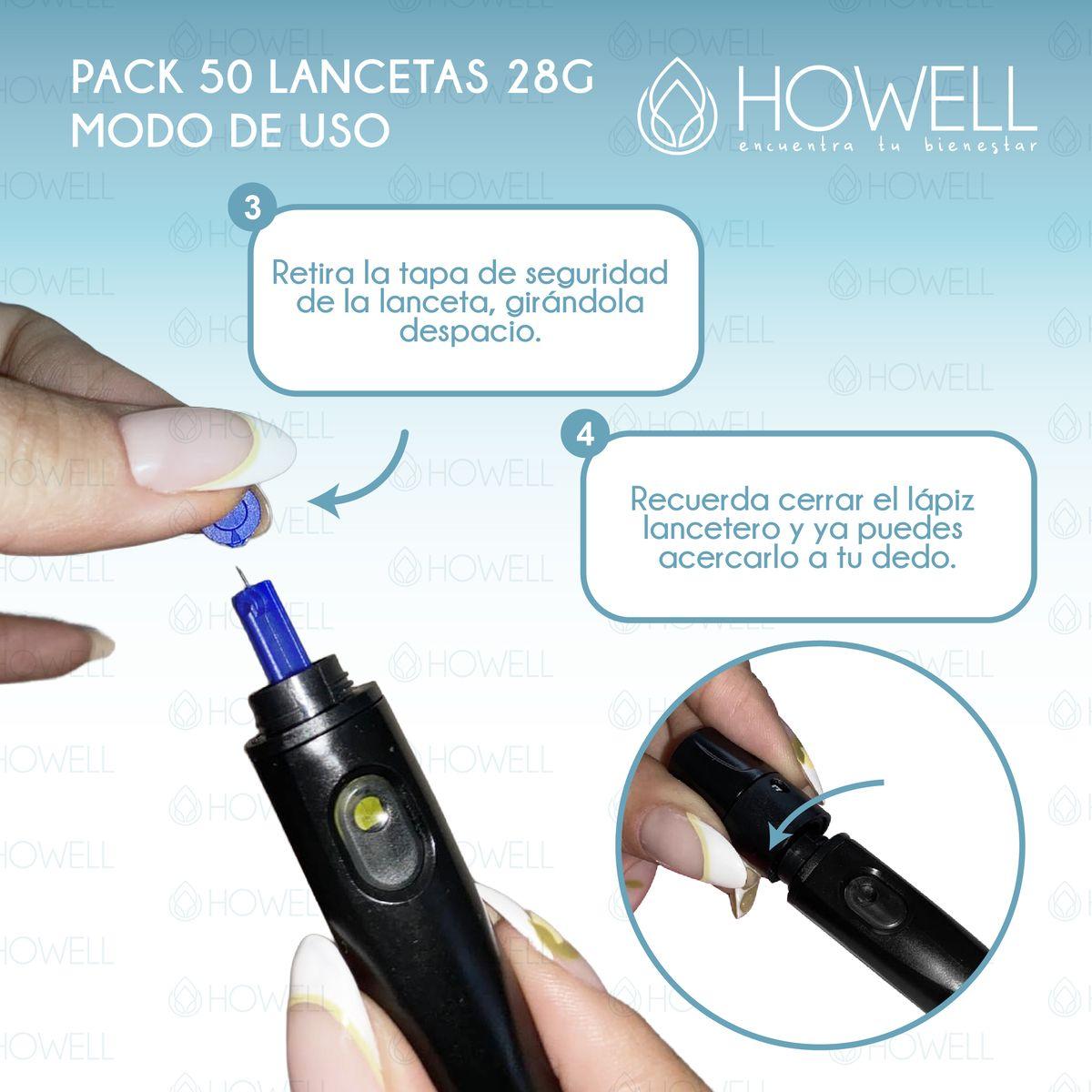 Pack 50 Lancetas Glucometro Howell 28g Ultrafinas Desechables Uso Individual Higiene Azul-5