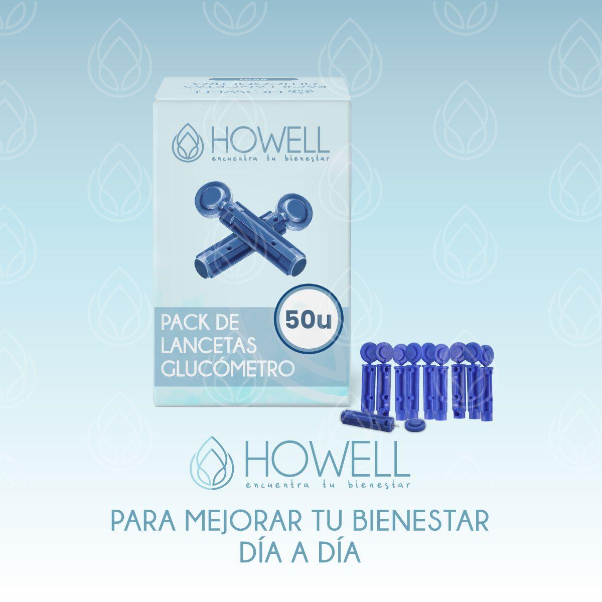 Pack 50 Lancetas Glucometro Howell 28g Ultrafinas Desechables Uso Individual Higiene Azul-9
