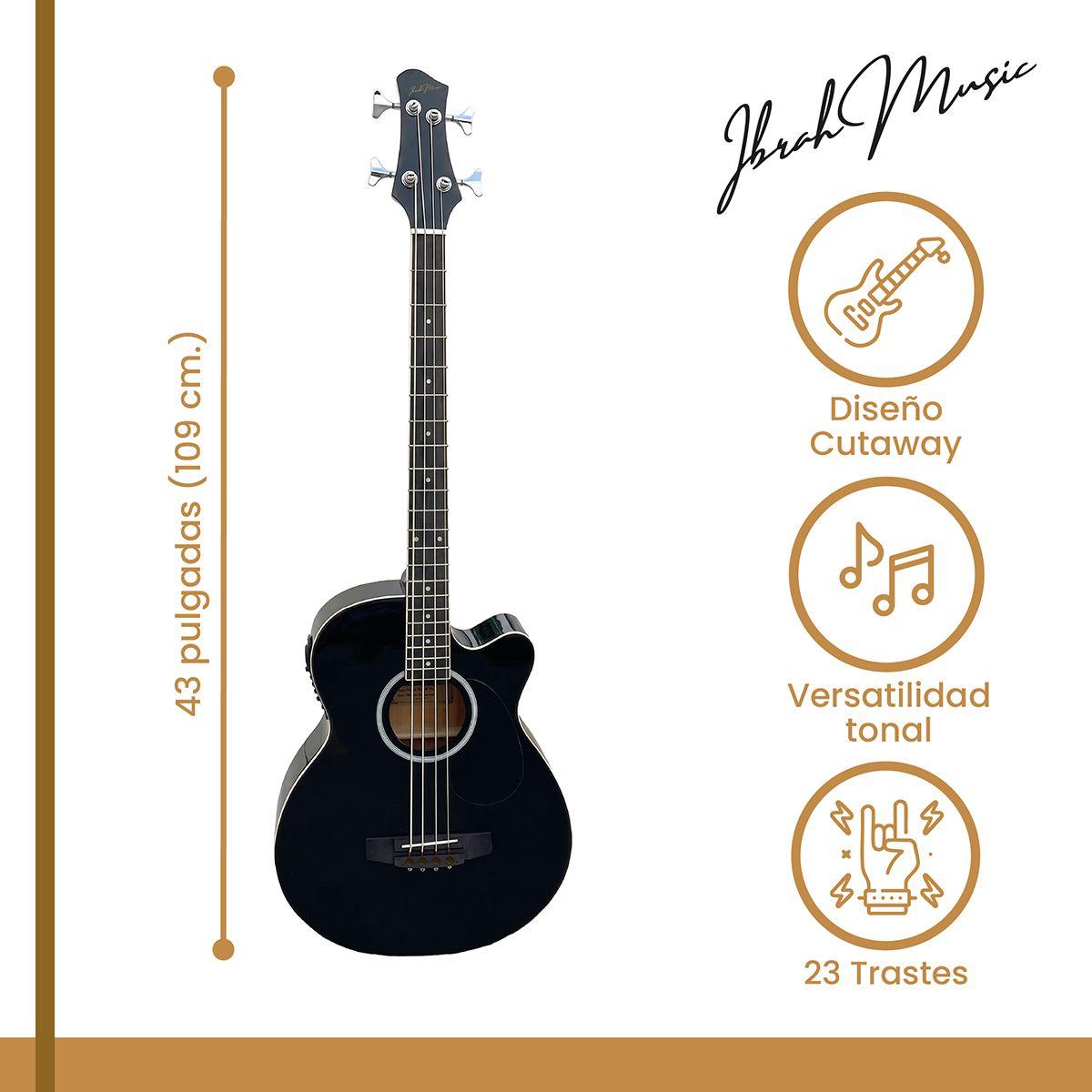 Bajo Electroacustico Ibrah Music 43 Pulgadas Negro Con Funda De Transporte Y Pack Accesesorios-2