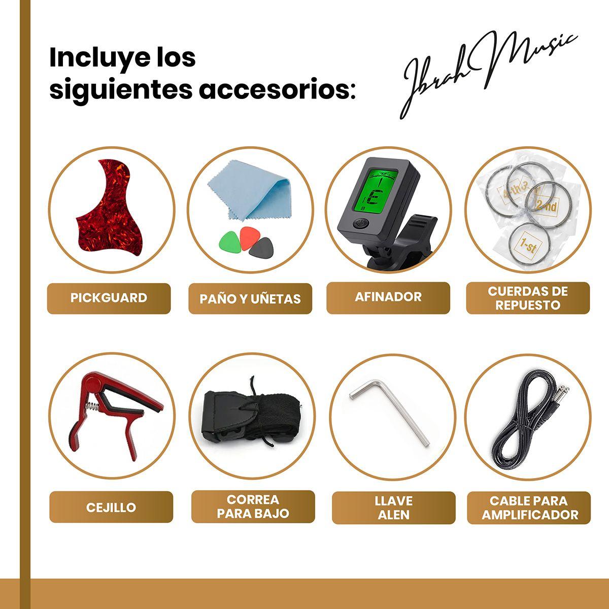 Bajo Electroacustico Ibrah Music 43 Pulgadas Negro Con Funda De Transporte Y Pack Accesesorios-7