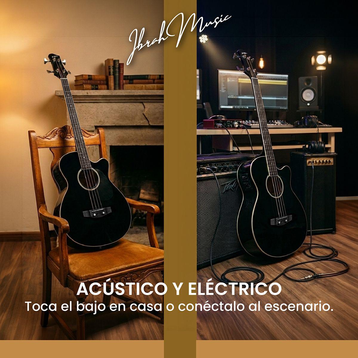 Bajo Electroacustico Ibrah Music 43 Pulgadas Negro Con Funda De Transporte Y Pack Accesesorios-9