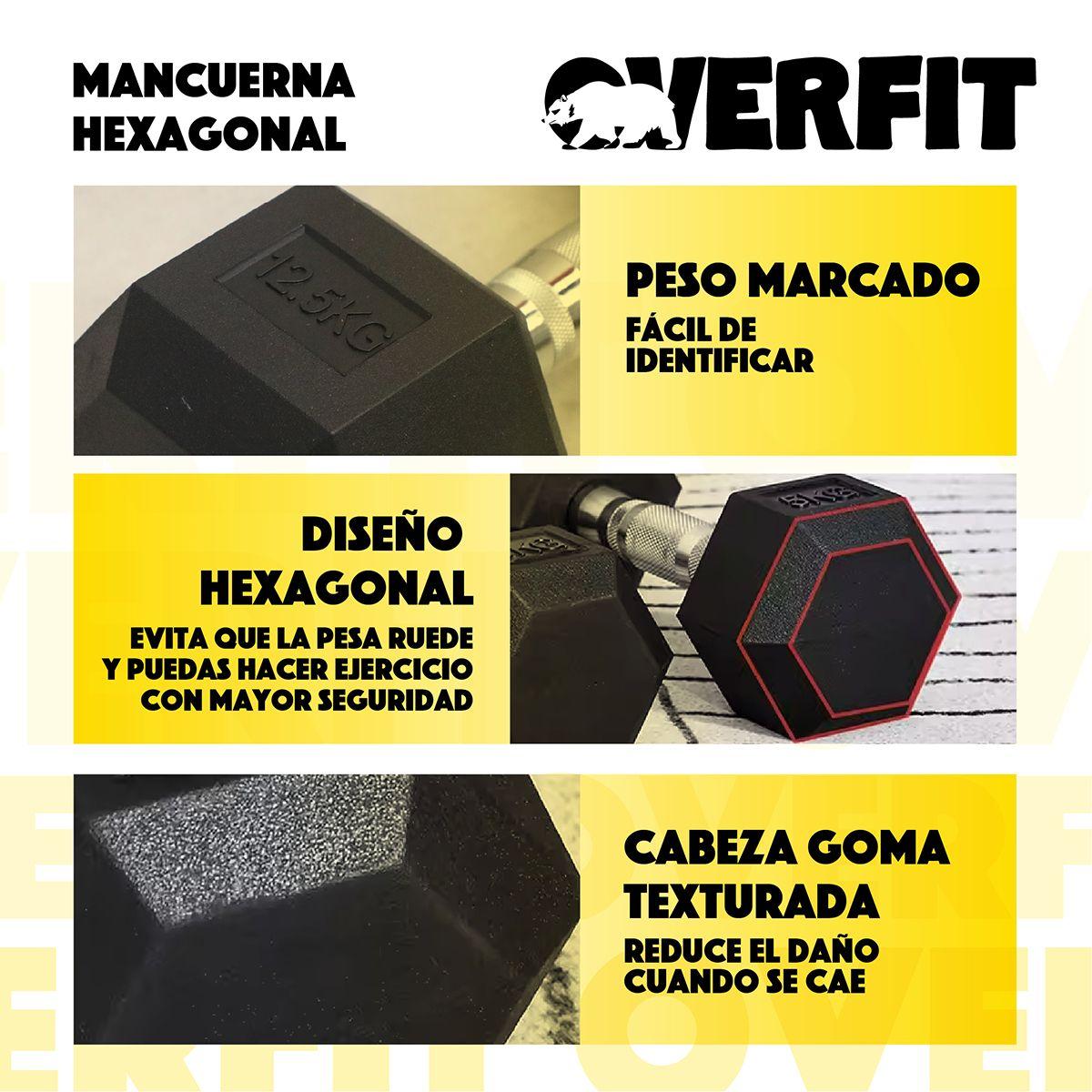 Mancuerna Hexagonal 12.5 Kg Acero Y Caucho Overfit-2