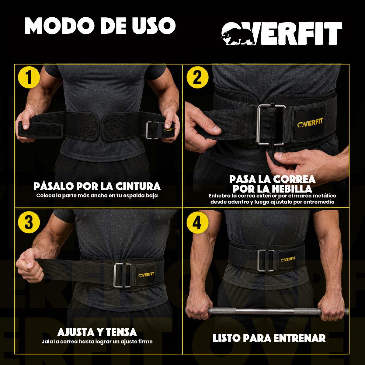 Cinturon Levantamiento De Pesas Gym Overfit Lumbar Crossfit Ajustable Negro M-5