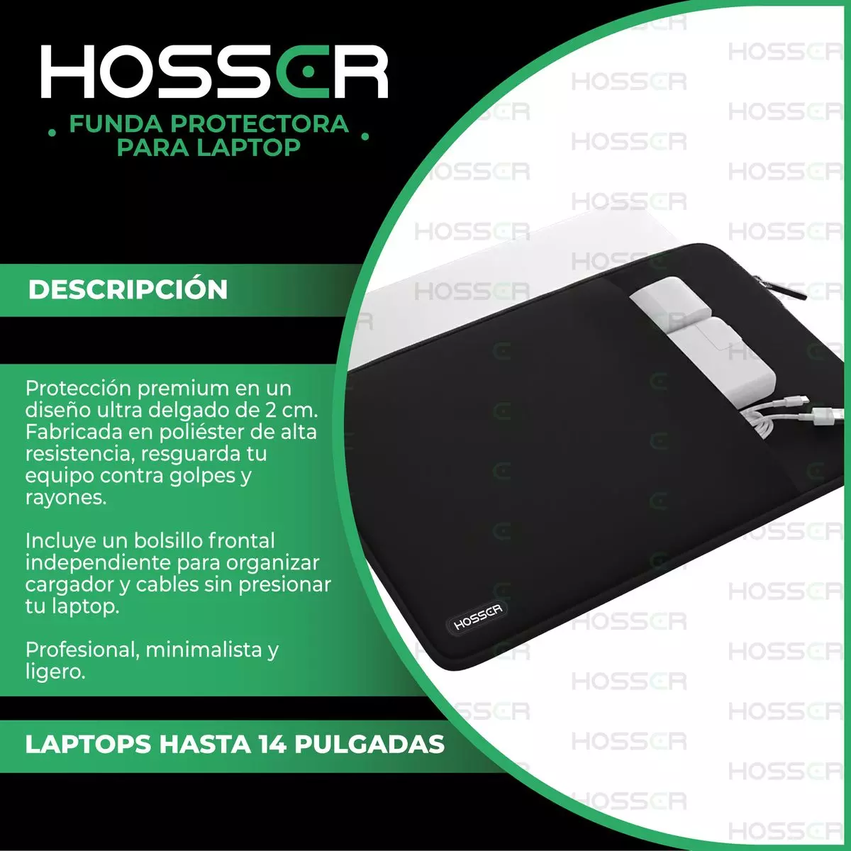 Funda Notebook 13 - 14 Pulgadas Hosser Bolsa Protectora Laptop Portatil Negro -2