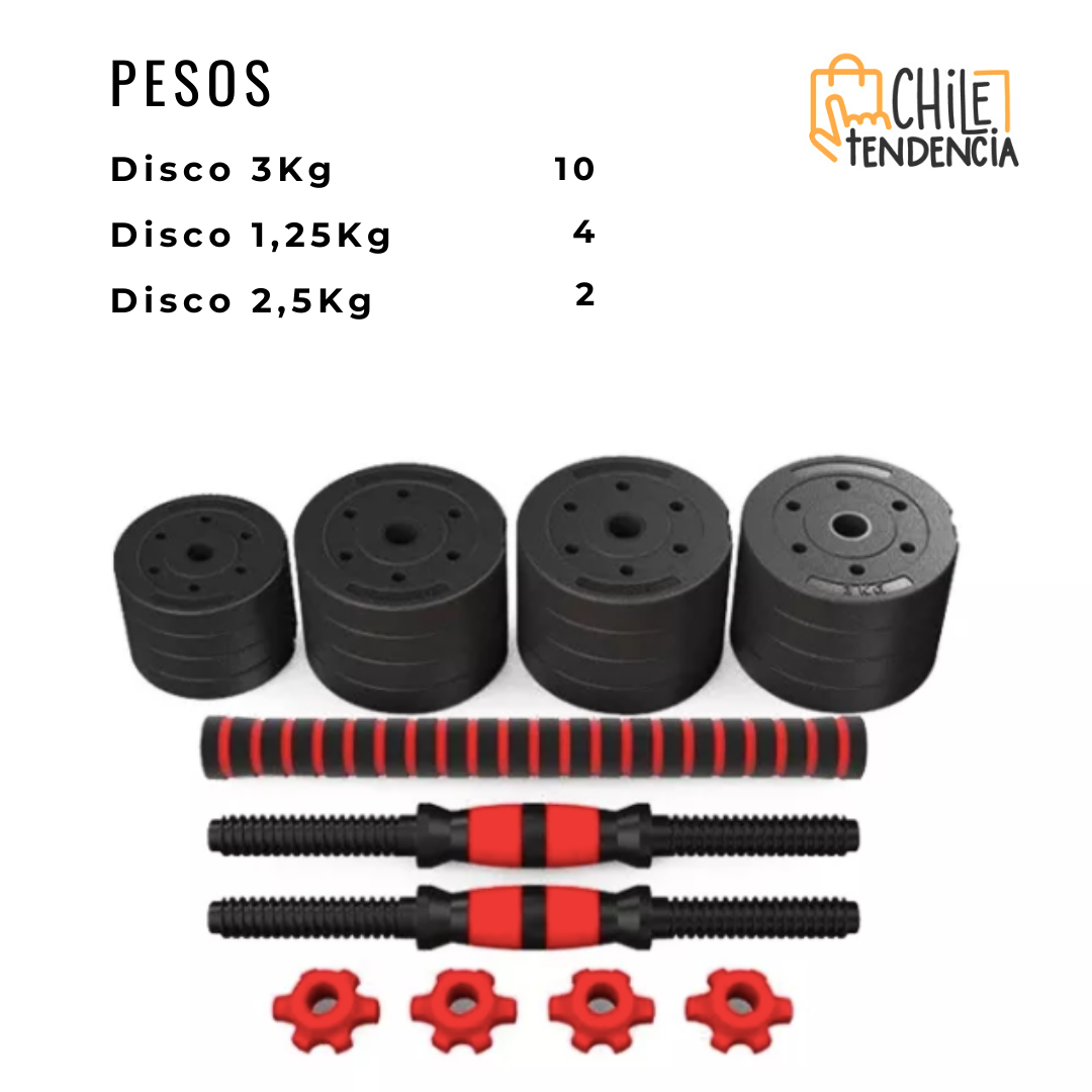 Set Mancuernas Y Barra Unibles 40kg Fitness Pesas Ajustables-7