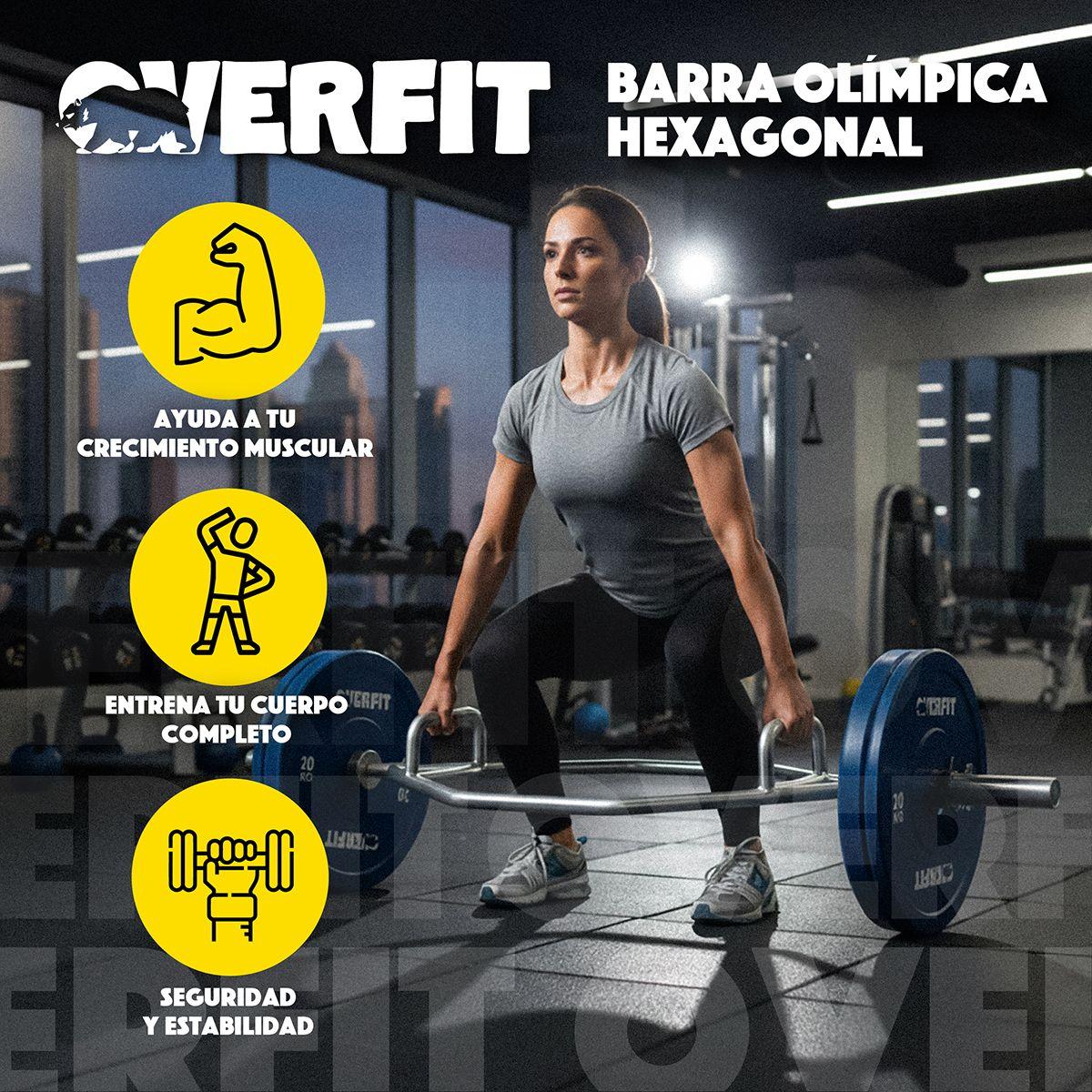 Barra Olimpica Hexagonal 23kg Overfit Acero Peso Muerto-2