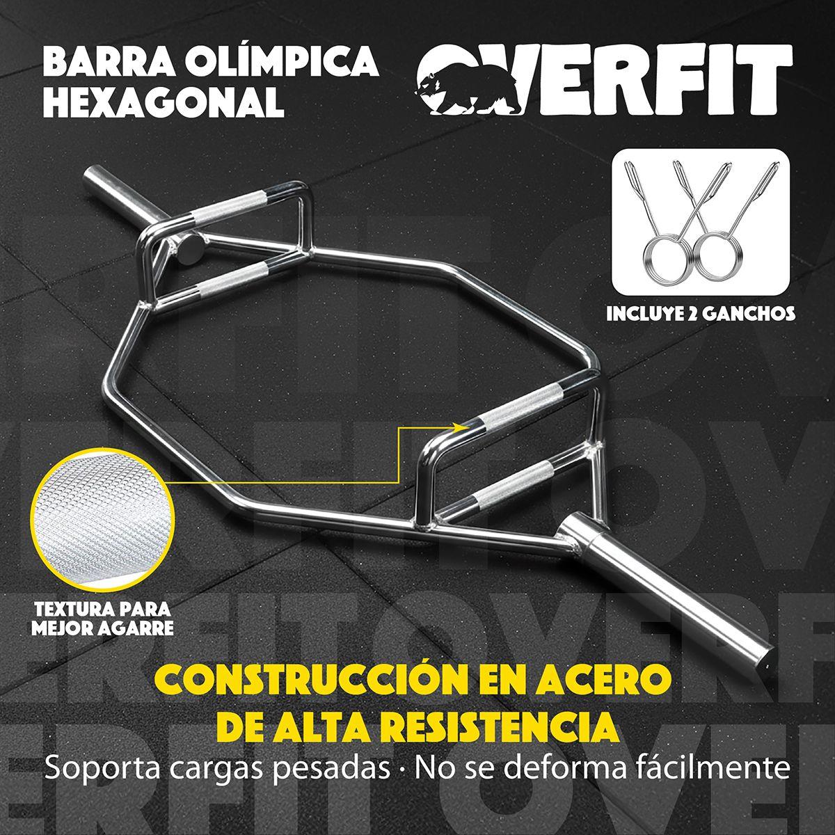 Barra Olimpica Hexagonal 23kg Overfit Acero Peso Muerto-4