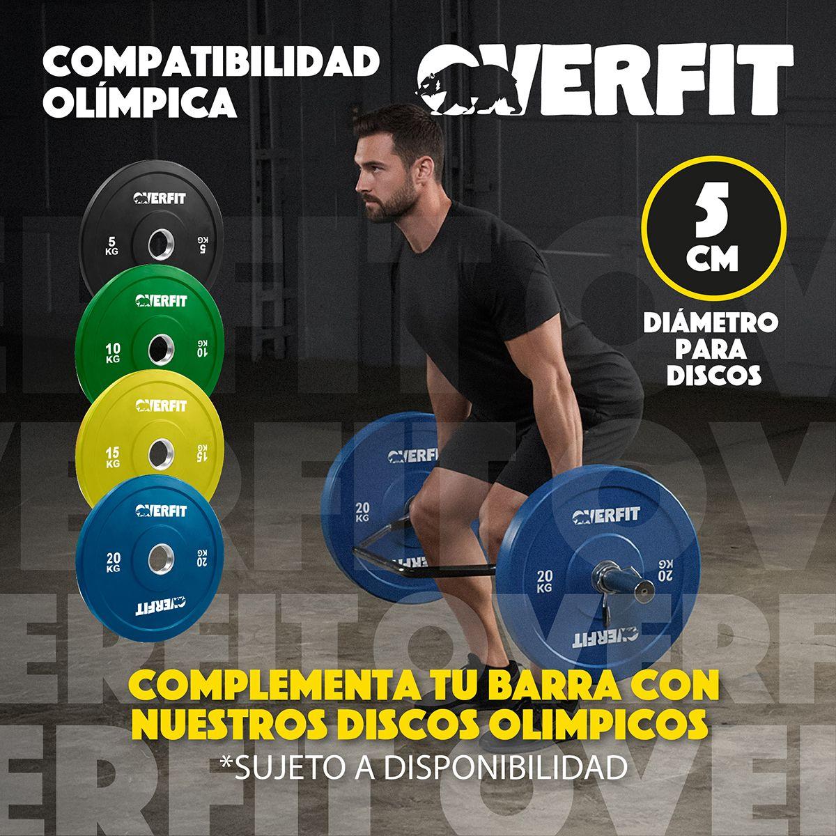 Barra Olimpica Hexagonal 23kg Overfit Acero Peso Muerto-5