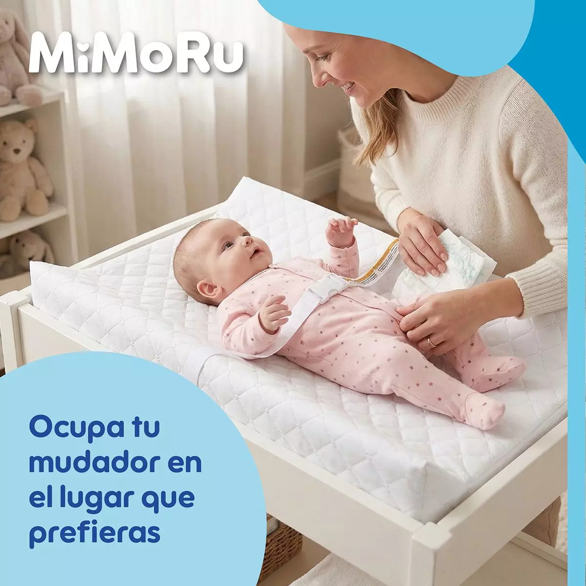 Mudador De Bebe Anatomico Horizontal Mimoru Ergonomico Impermeable Color Blanco -8