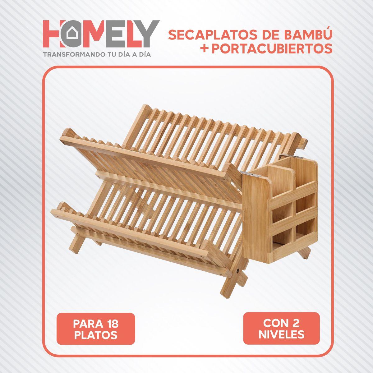 Secaplatos 2 Niveles Bambu Homely Escurridor Portacubiertos-9
