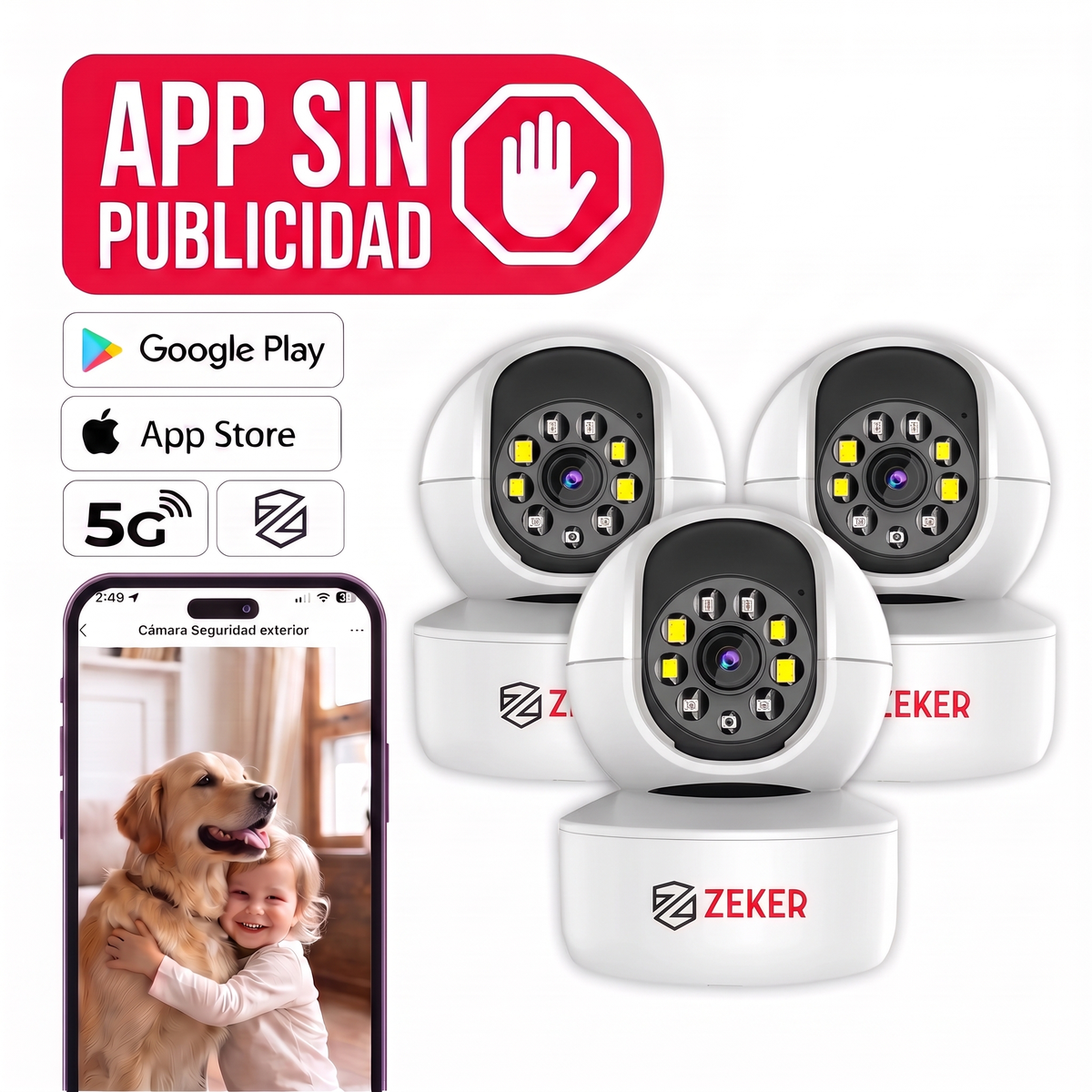 Pack x3 Cámara De Seguridad Interior Wifi IP Zeker 2MP 5G-0