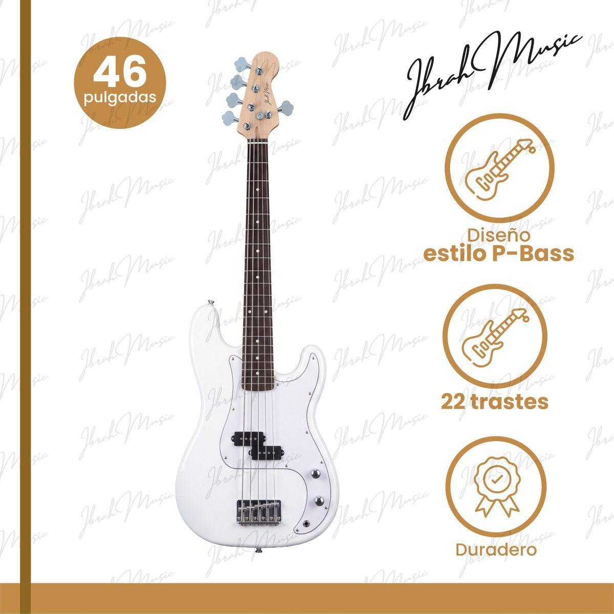 Bajo Electrico Ibrah Music Pb De 5 Cuerdas De Color Blanco -1