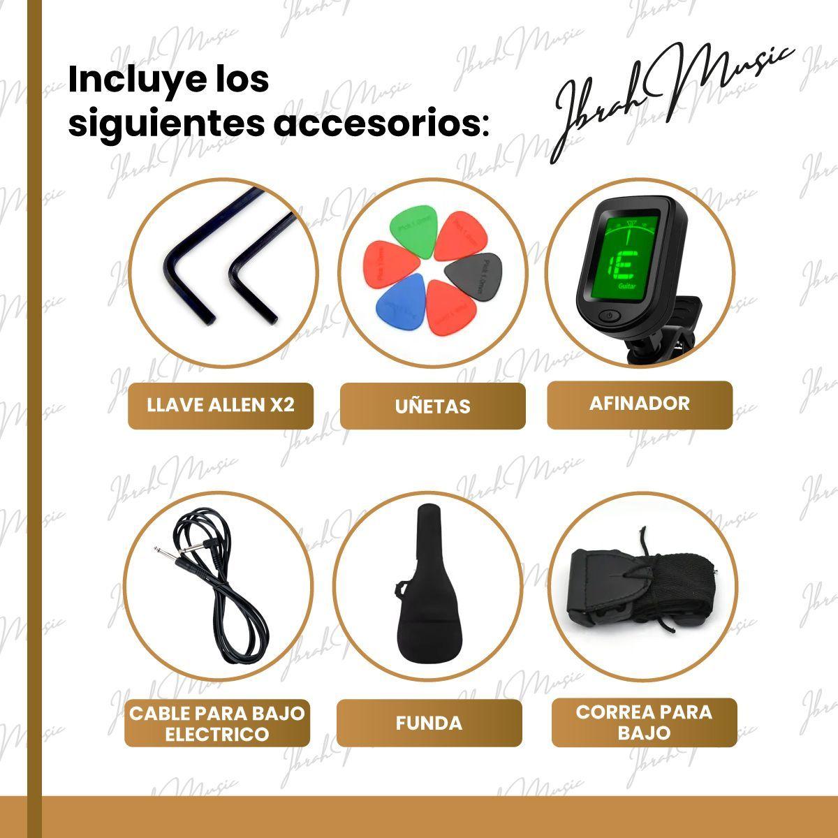 Bajo Electrico Ibrah Music Pb De 5 Cuerdas De Color Blanco -2
