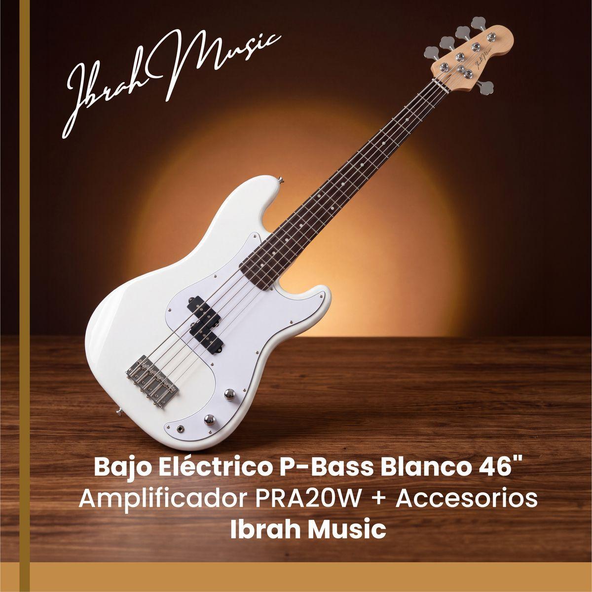 Bajo Electrico Ibrah Music Pb De 5 Cuerdas De Color Blanco -3