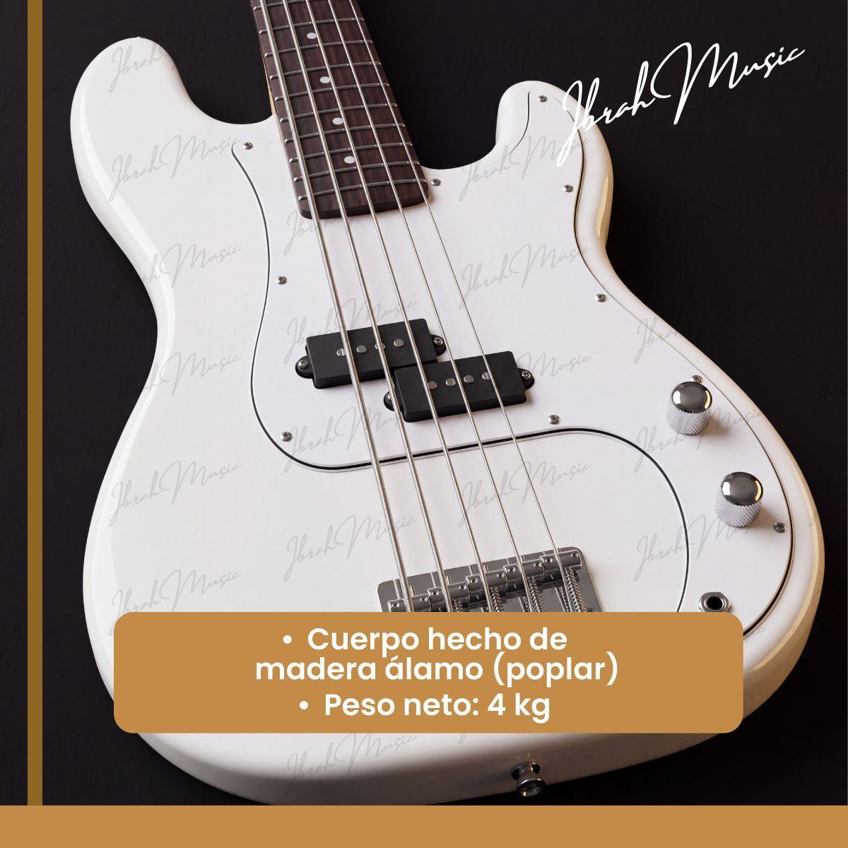 Bajo Electrico Ibrah Music Pb De 5 Cuerdas De Color Blanco -4