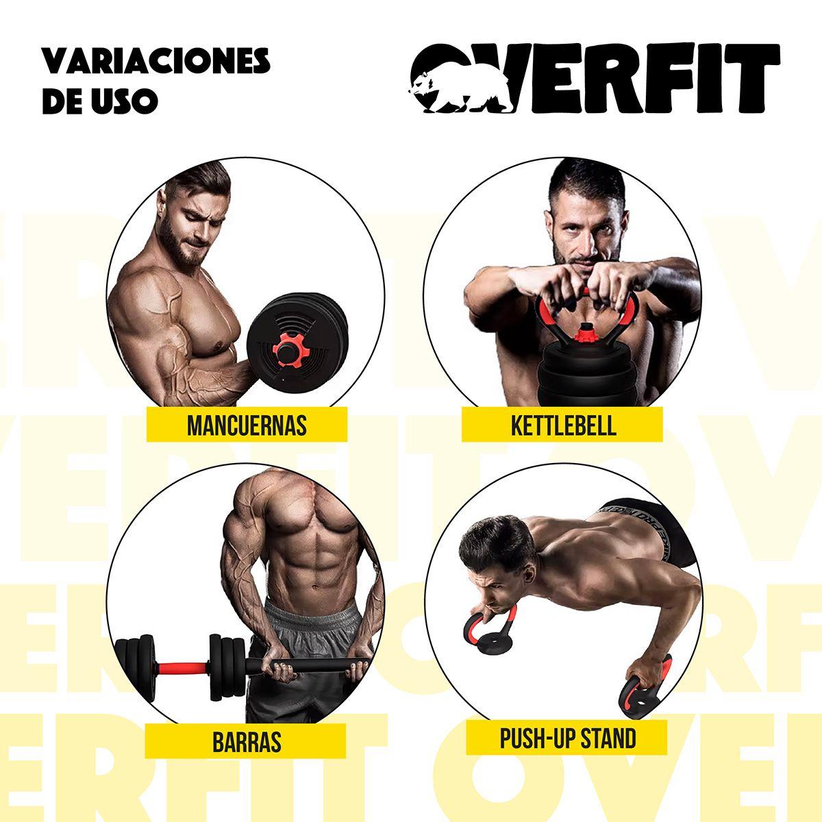 Set Mancuernas + Barra + Kettlebell Unibles Overfit 15kg-5