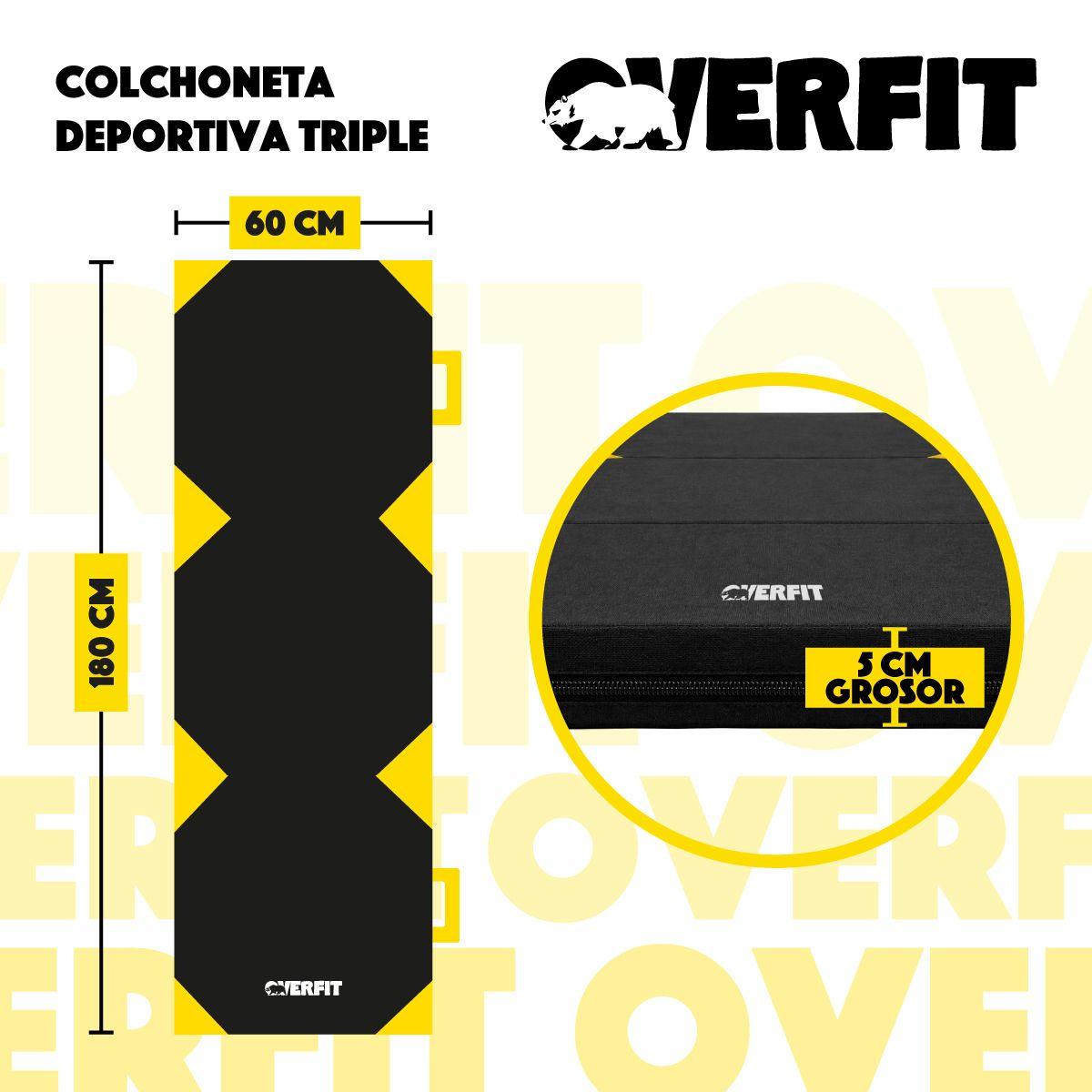 Colchoneta Deportiva Triple Overfit Ejercicios Plegable Negro-3