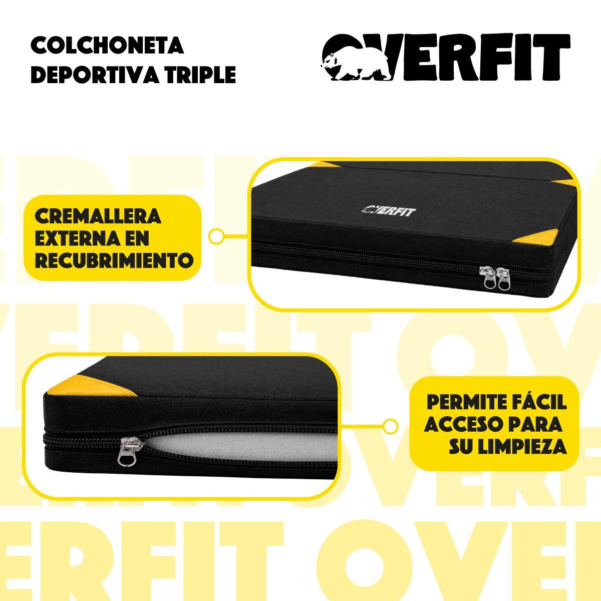 Colchoneta Deportiva Triple Overfit Ejercicios Plegable Negro-6