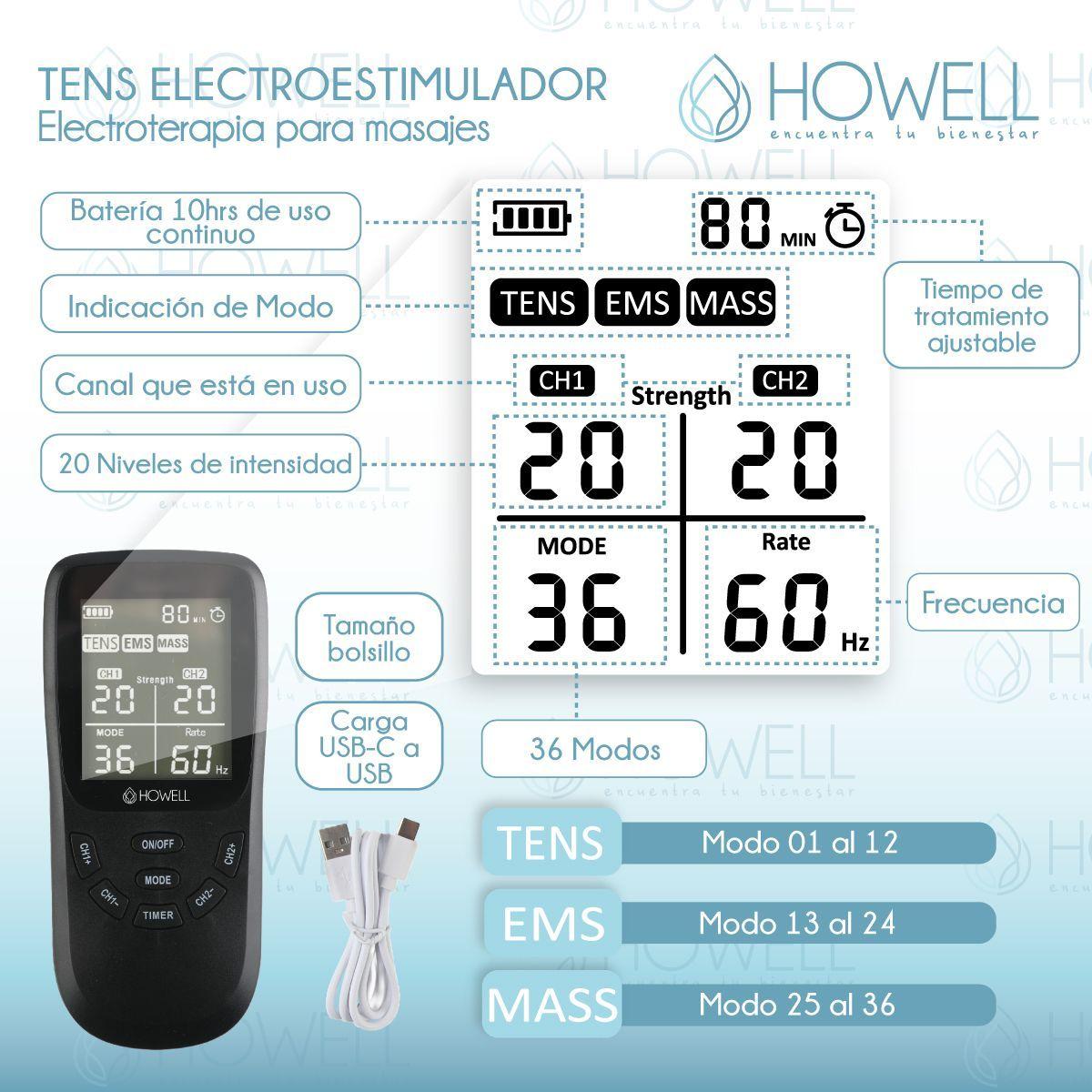 Tens Electroestimulador Muscular 36 Modos Howell EMS Dual-1