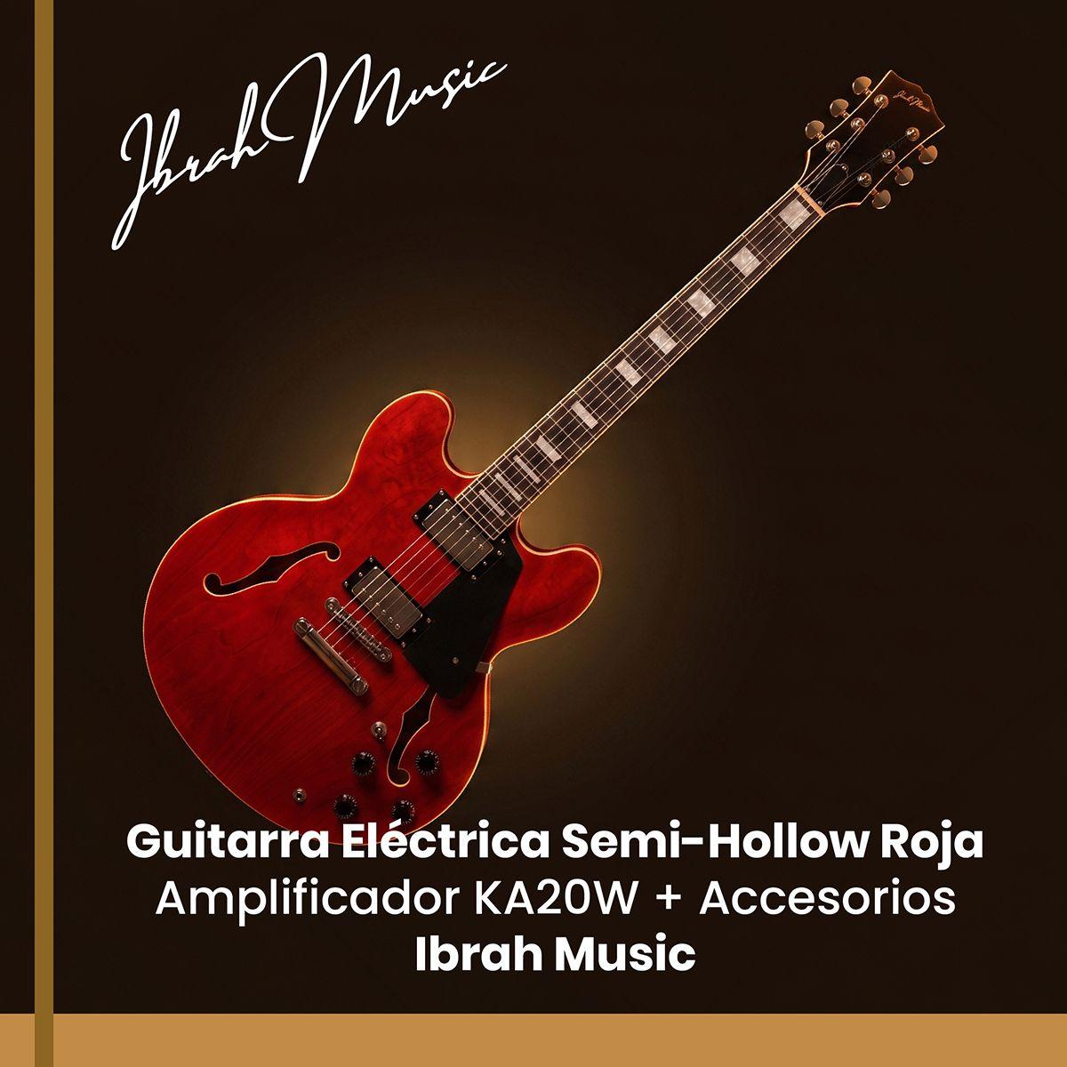 Guitarra Electrica Ibrah Music Semi-Hollow Roja + Amplificador 20W + Accesorios-2