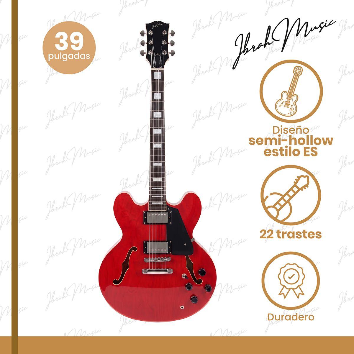 Guitarra Electrica Ibrah Music Semi-Hollow Roja + Amplificador 20W + Accesorios-3