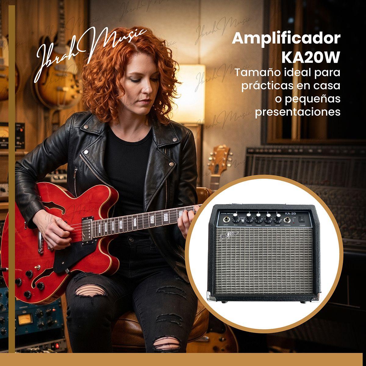 Guitarra Electrica Ibrah Music Semi-Hollow Roja + Amplificador 20W + Accesorios-8