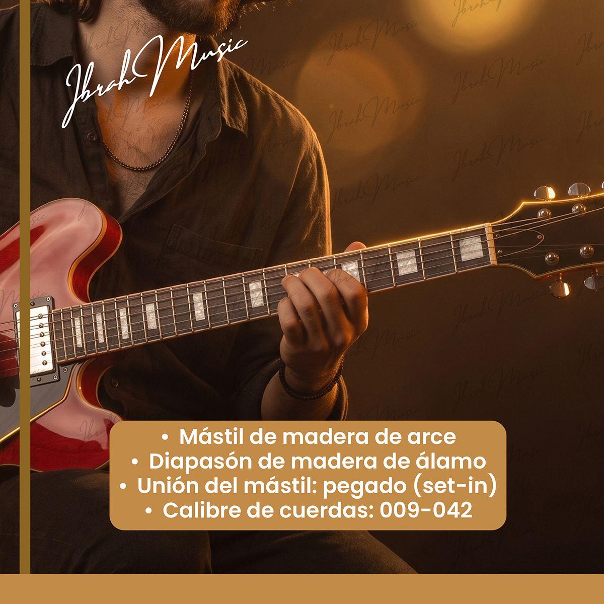 Guitarra Electrica Ibrah Music Semi-Hollow Roja + Amplificador 20W + Accesorios-9