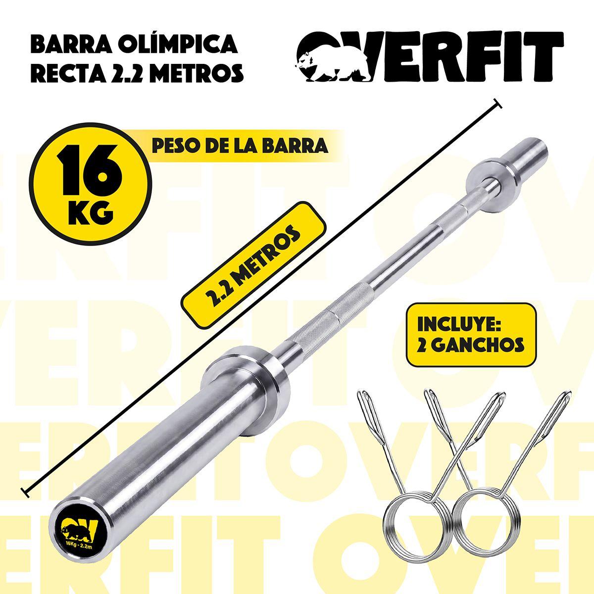 Barra Olimpica De Forma Recta 16kg Overfit De 2.2 Metros Plateado-1