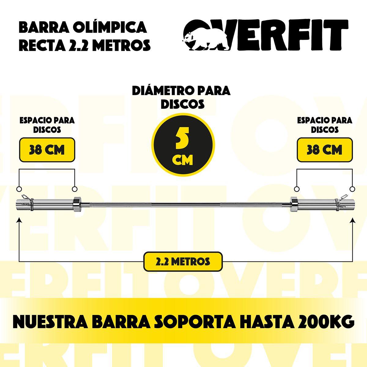 Barra Olimpica De Forma Recta 16kg Overfit De 2.2 Metros Plateado-2
