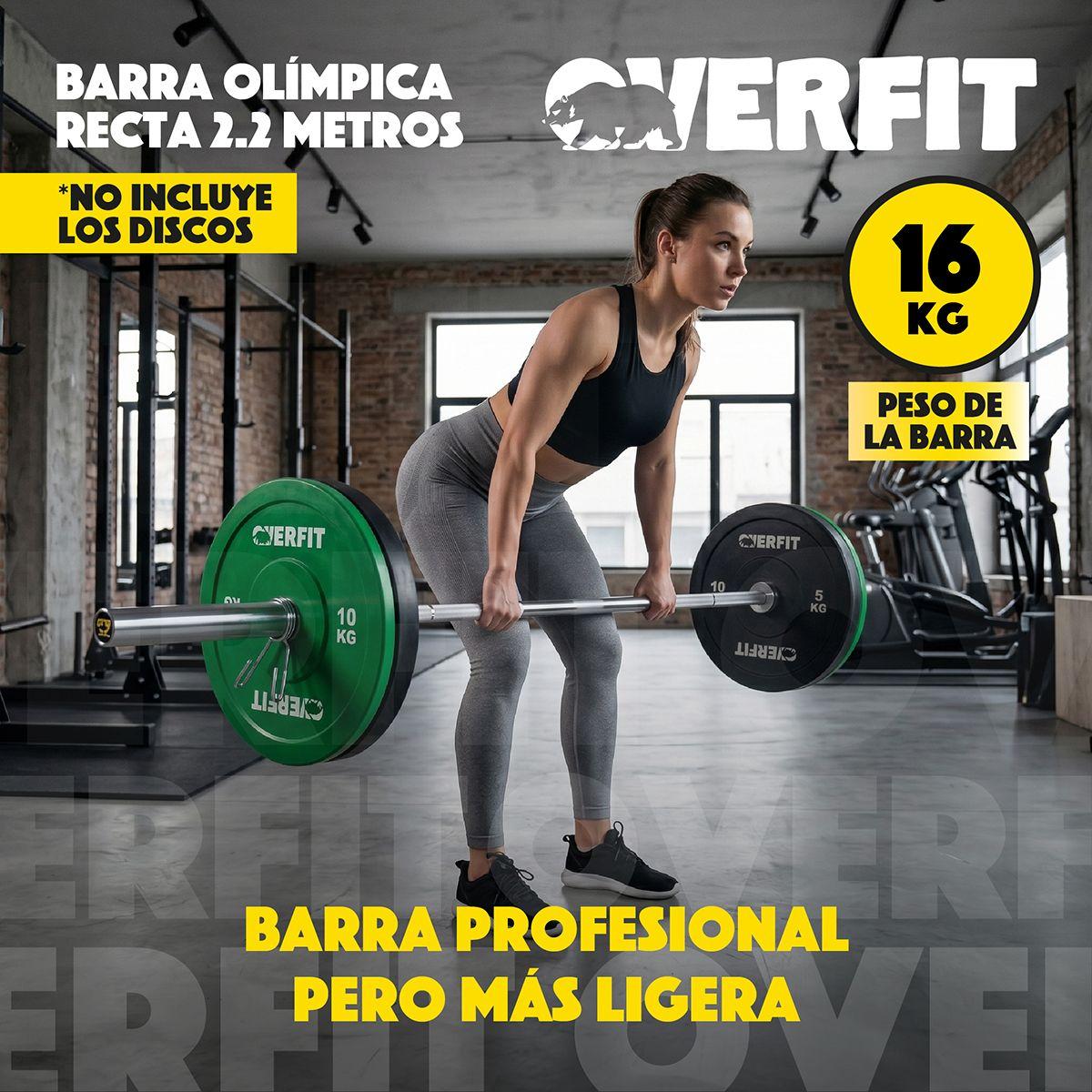 Barra Olimpica De Forma Recta 16kg Overfit De 2.2 Metros Plateado-3