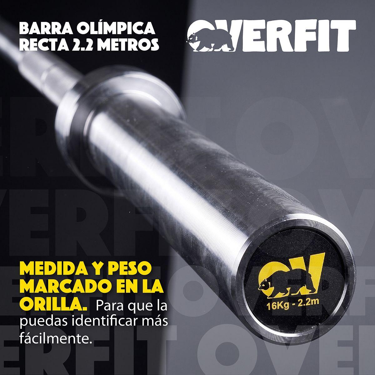 Barra Olimpica De Forma Recta 16kg Overfit De 2.2 Metros Plateado-6