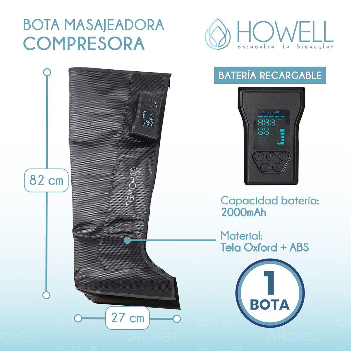 Bota De Compresion Equipo Presoterapia Para Pierna Masajeador Aire Inalambrico Howell Negro  -1