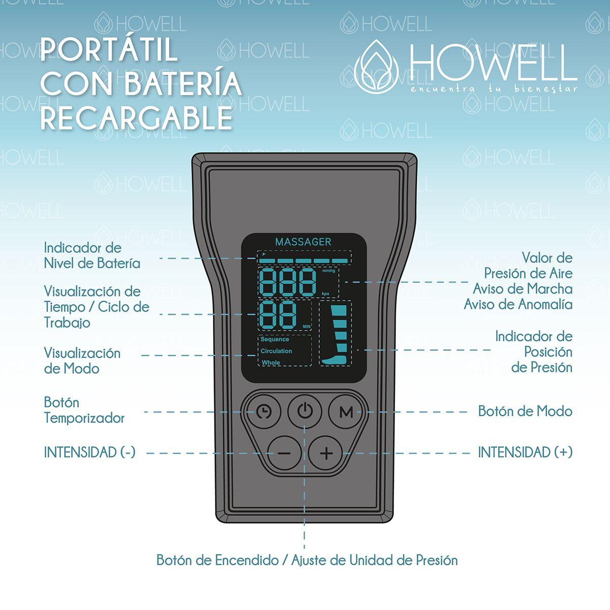 Bota De Compresion Equipo Presoterapia Para Pierna Masajeador Aire Inalambrico Howell Negro  -3