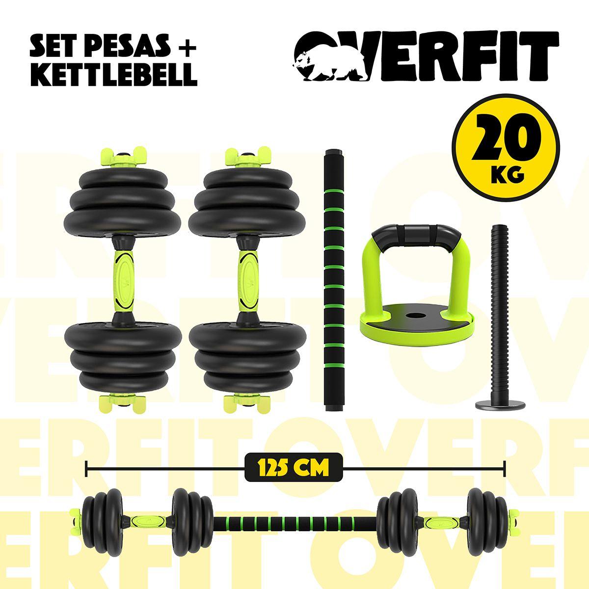 Set Mancuernas + Barra + Kettlebell Unibles Overfit 20kg-1
