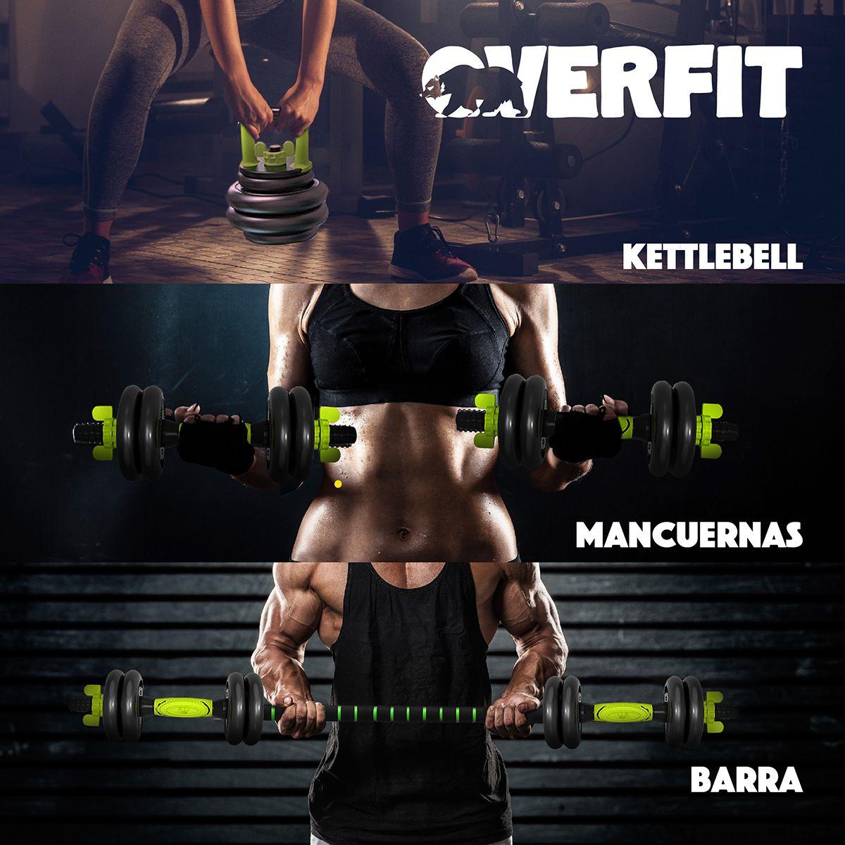 Set Mancuernas + Barra + Kettlebell Unibles Overfit 20kg-5