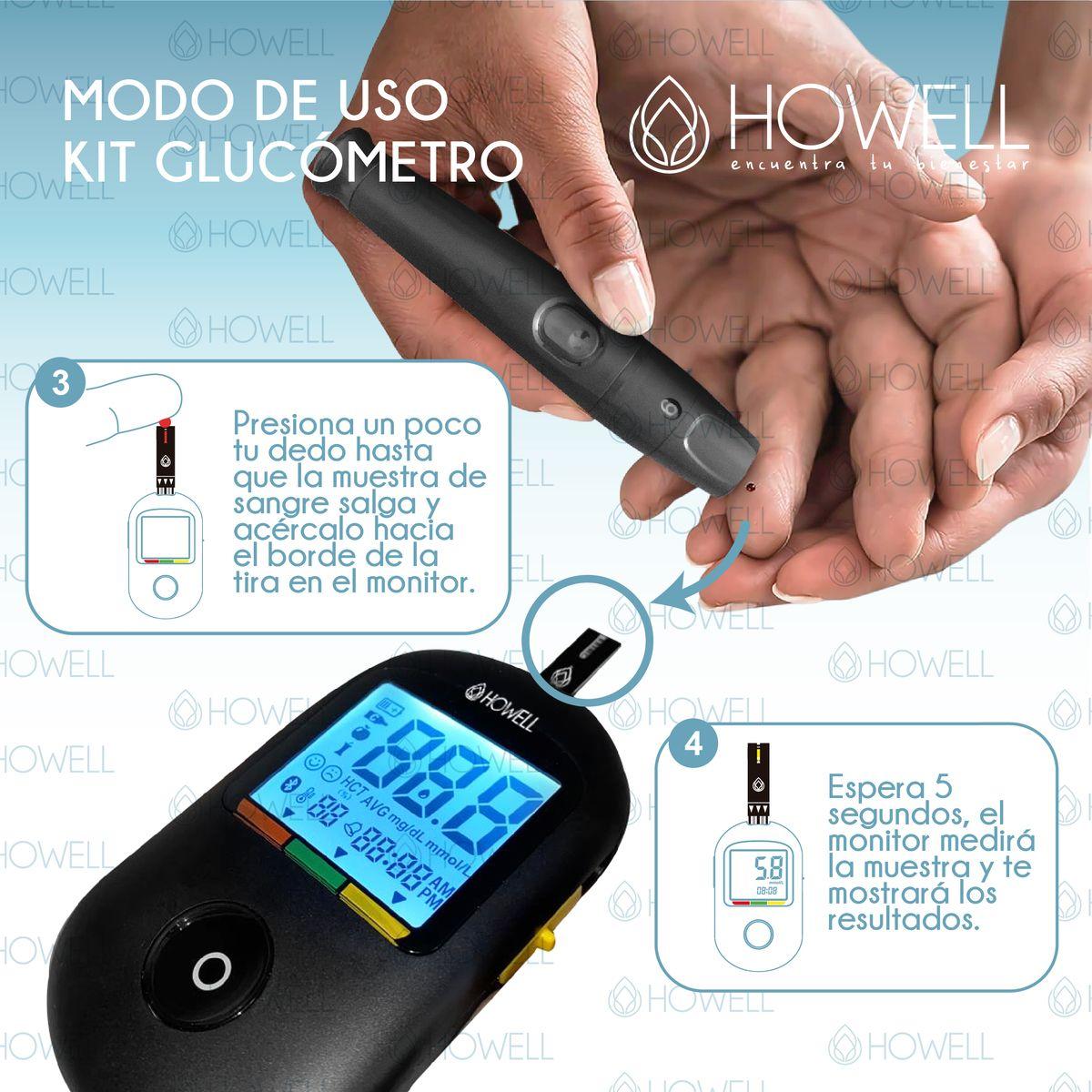 Kit Glucometro Digital Howell Bg-710b Bluetooth 10 Tiras 10 Lancetas Estuche Incluido-3