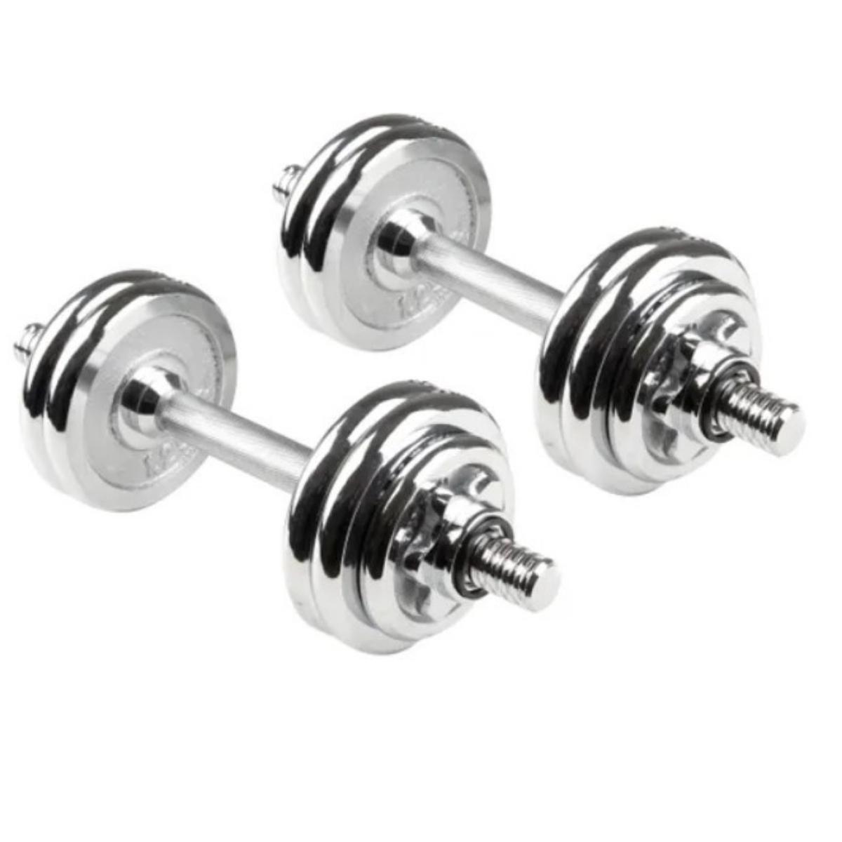 Set Mancuernas Cromadas 15kg Ajustables Pesas Peso Regulable-1