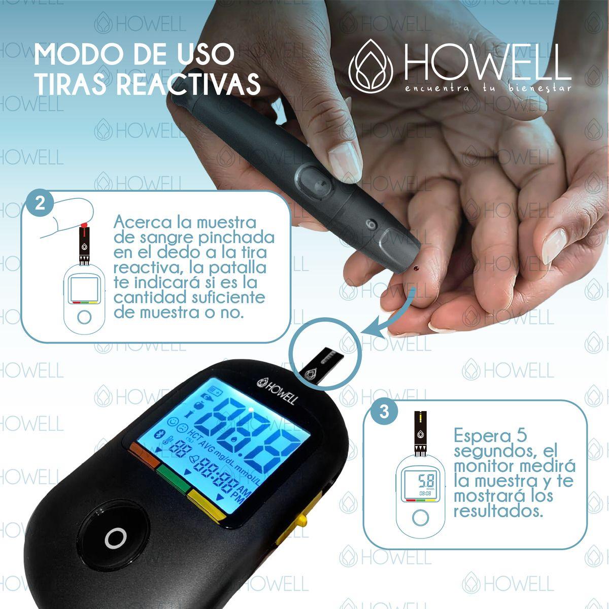 Pack 50 Tiras Reactivas Glucosa Howell Bs-602 Para Glucometro Bg-710b Frasco Hermetico Negro-4