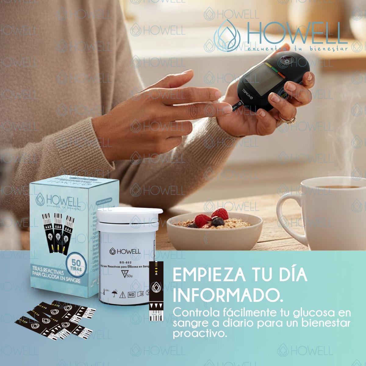 Pack 50 Tiras Reactivas Glucosa Howell Bs-602 Para Glucometro Bg-710b Frasco Hermetico Negro-6