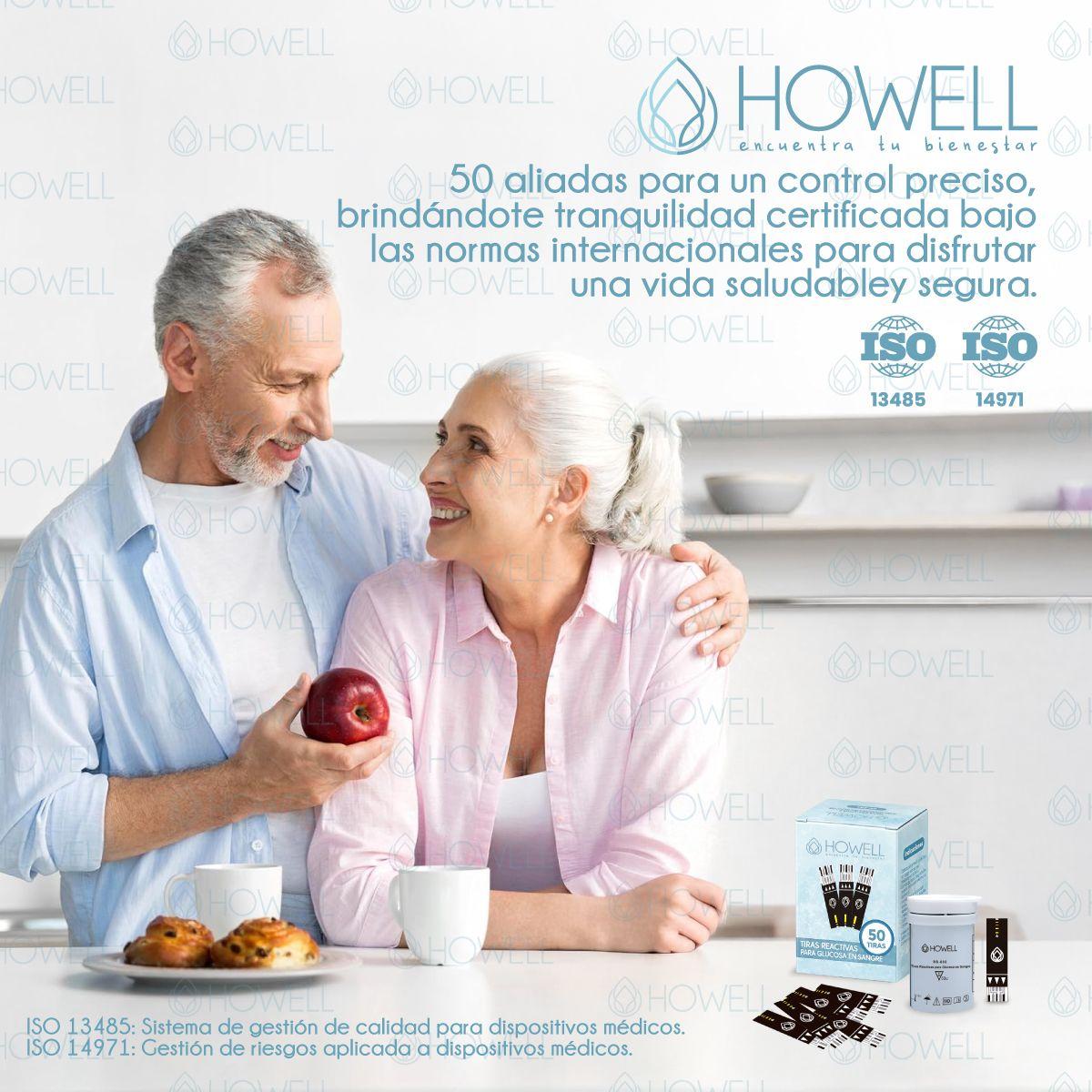Pack 50 Tiras Reactivas Glucosa Howell Bs-602 Para Glucometro Bg-710b Frasco Hermetico Negro-7
