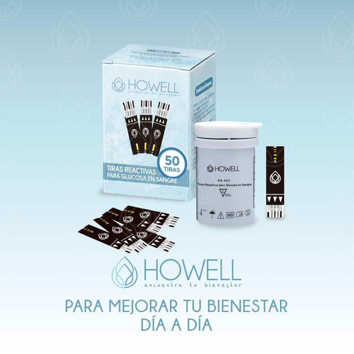 Pack 50 Tiras Reactivas Glucosa Howell Bs-602 Para Glucometro Bg-710b Frasco Hermetico Negro-8