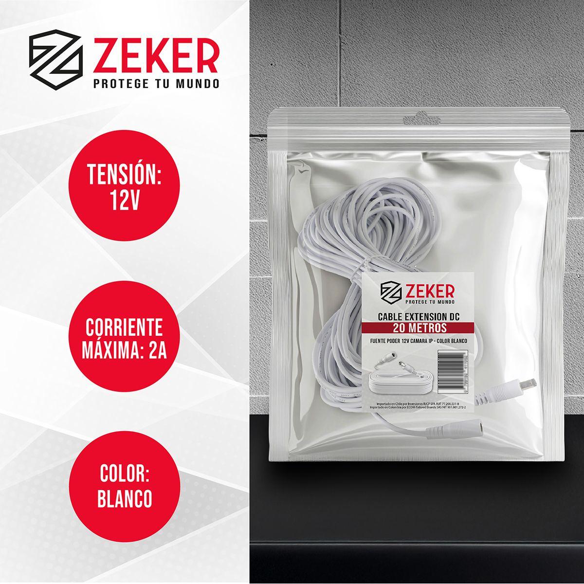 Cable Camara Seguridad Zeker Extensor Universal 20 Mts 12v-1