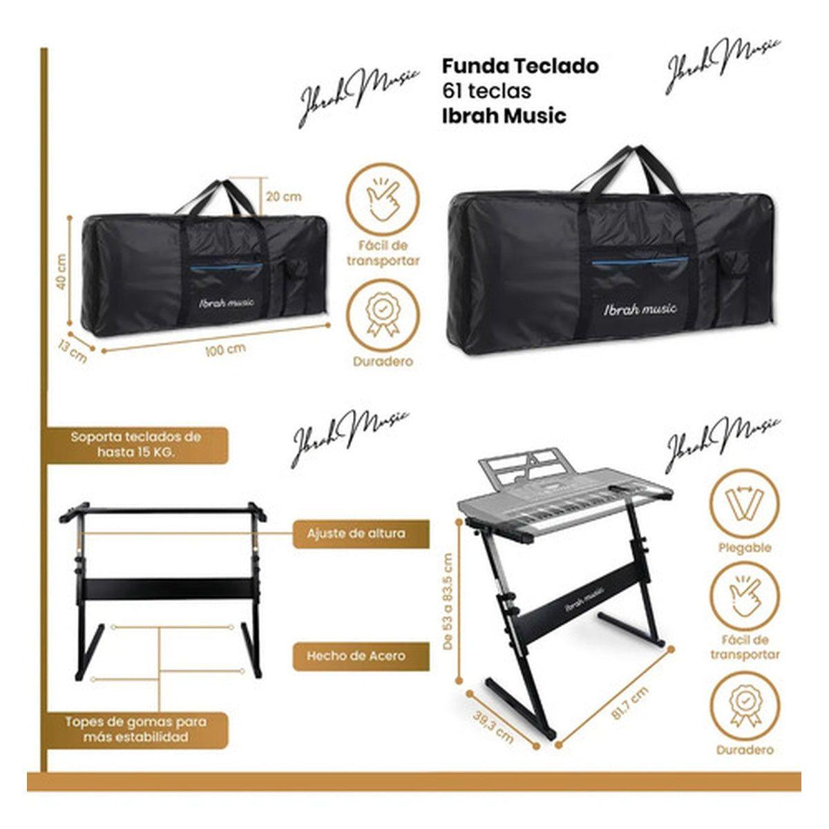 Funda + Atril Teclado 61 Teclas Ibrah Music Impermeable-1