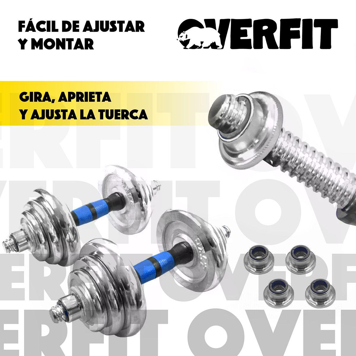 Mancuernas Cromadas 30kg Ajustables + Barra Unibles Overfit-5