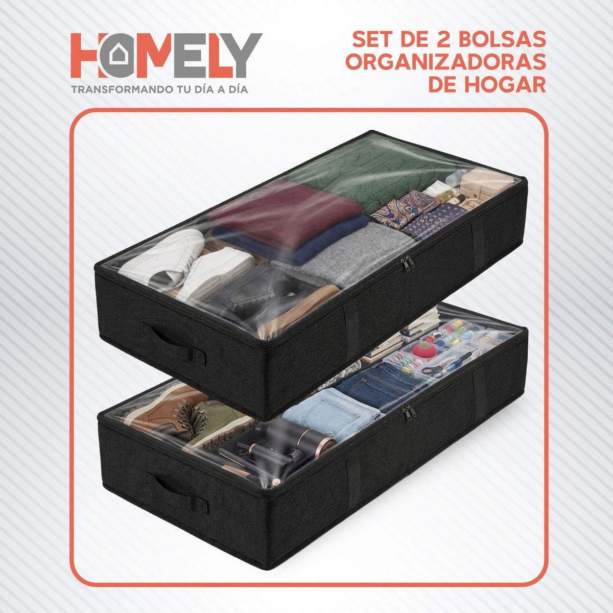 Bolsas Organizadoras Plegable Almacenamiento Bajo Cama Homely Color Negro 90 Litros Set x2-1