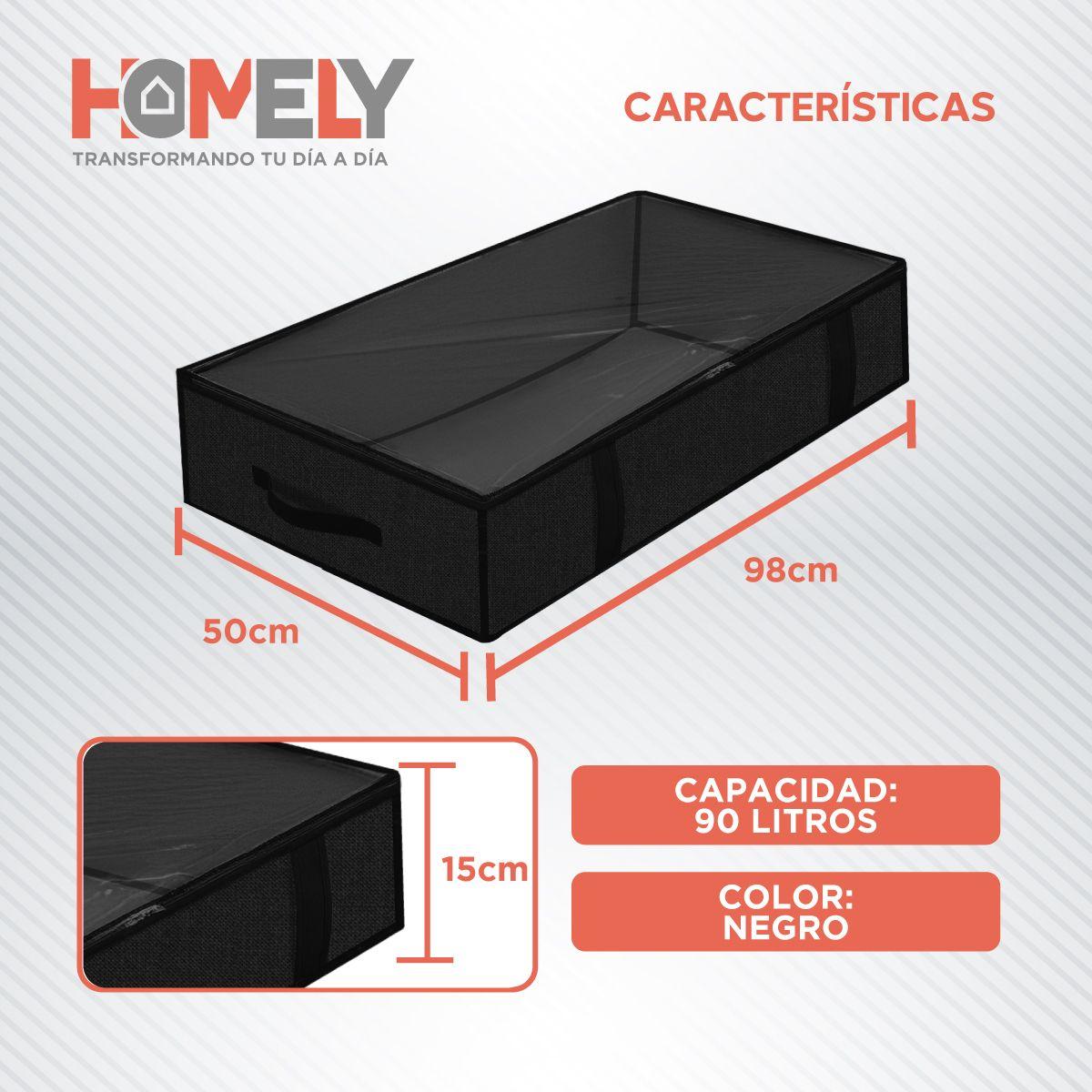 Bolsas Organizadoras Plegable Almacenamiento Bajo Cama Homely Color Negro 90 Litros Set x2-2