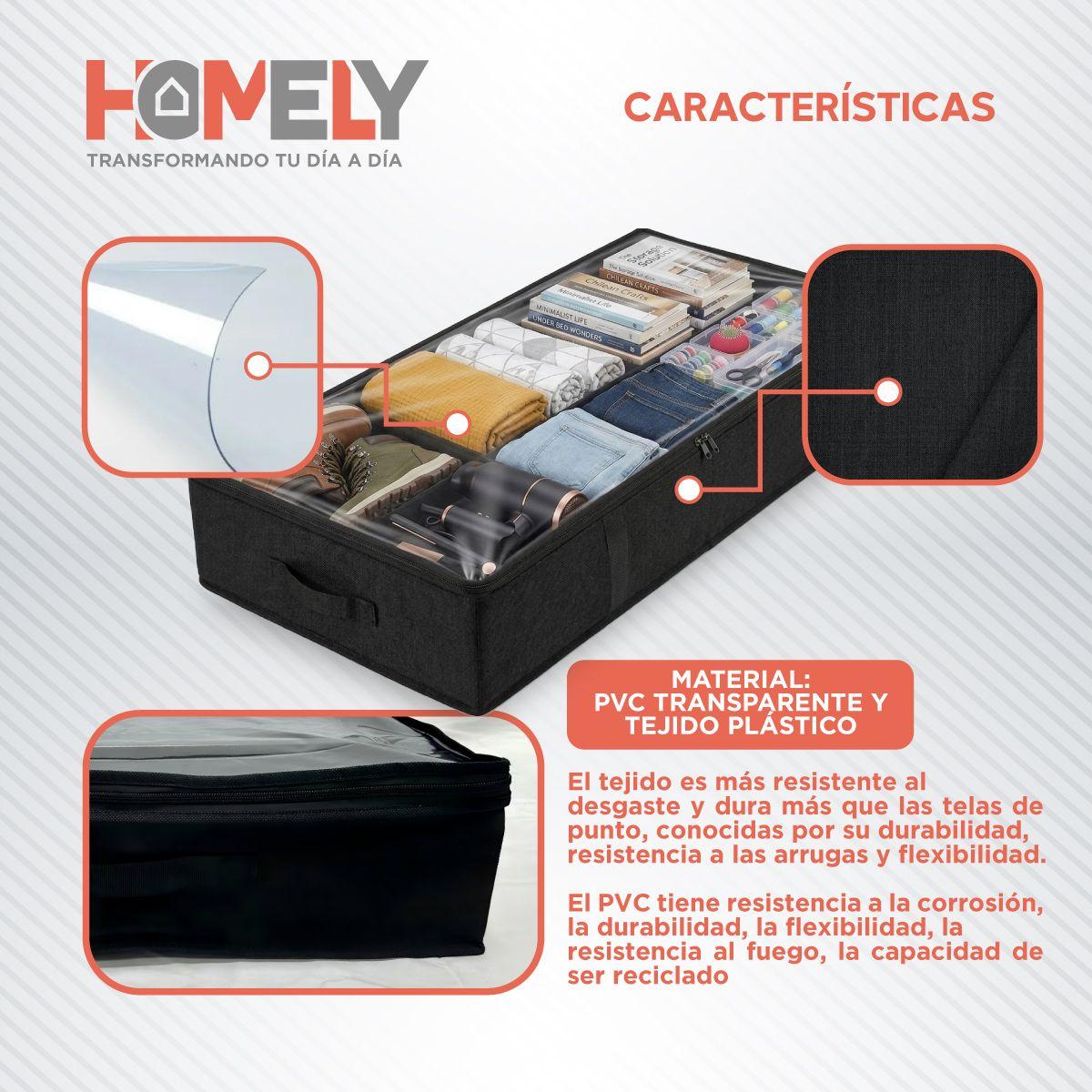 Bolsas Organizadoras Plegable Almacenamiento Bajo Cama Homely Color Negro 90 Litros Set x2-3