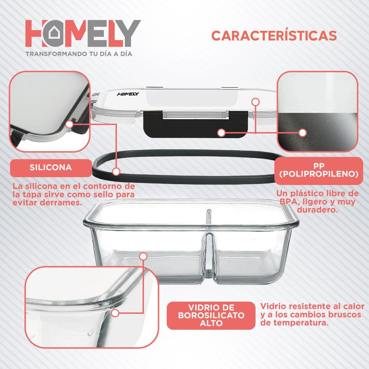 Tupper Frasco Vidrio Con Divisiones 965 Ml Templado Homely-2